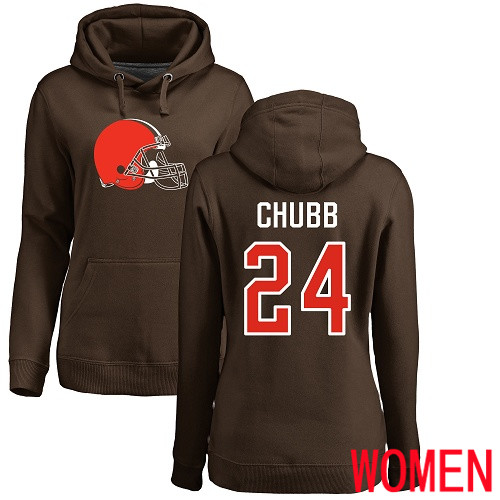 Cleveland Browns Nick Chubb Women Brown Jersey #24 NFL Football Name and Number Logo Pullover Hoodie Sweatshirt->tennessee titans->NFL Jersey